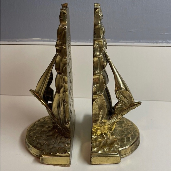 Vintage Two IRON BARQUE MACQUARIE METAL BOOKEND R&H Green Of London Built In - Picture 6 of 6